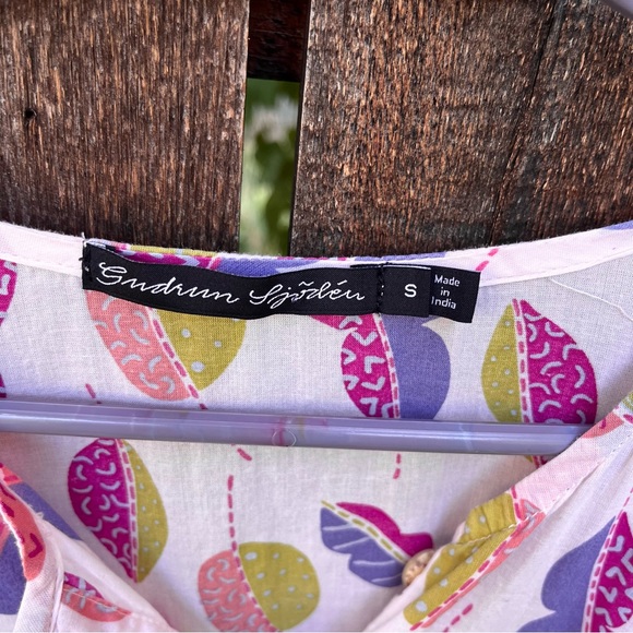 Gudrun Sjoden Light Pink Cotton Leaf Print Button Down Tunic Top Sz S - Picture 3 of 13